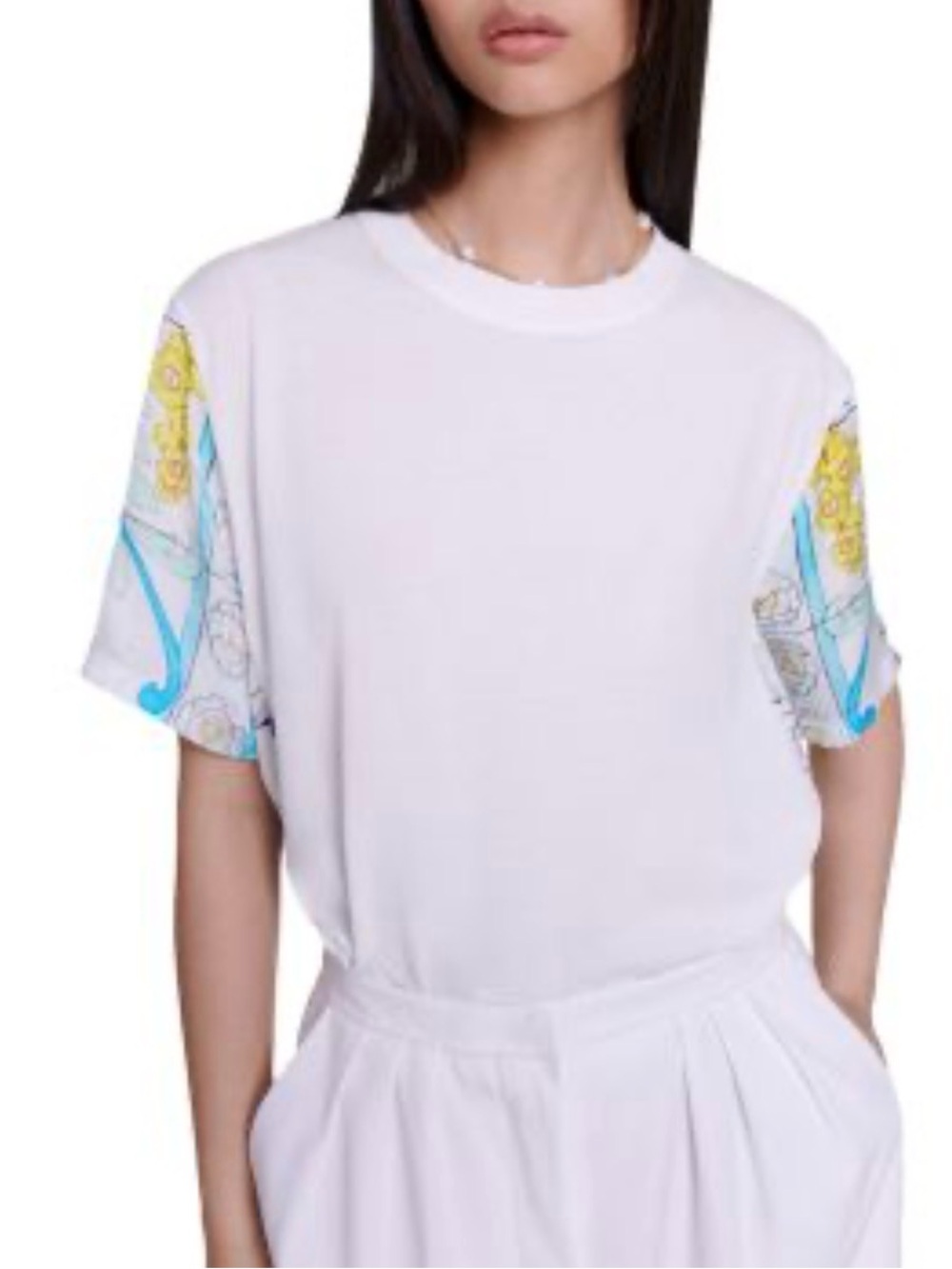 Maje Tezaique Tee Mosaic Floral Back And Sleeves Size Large NEW